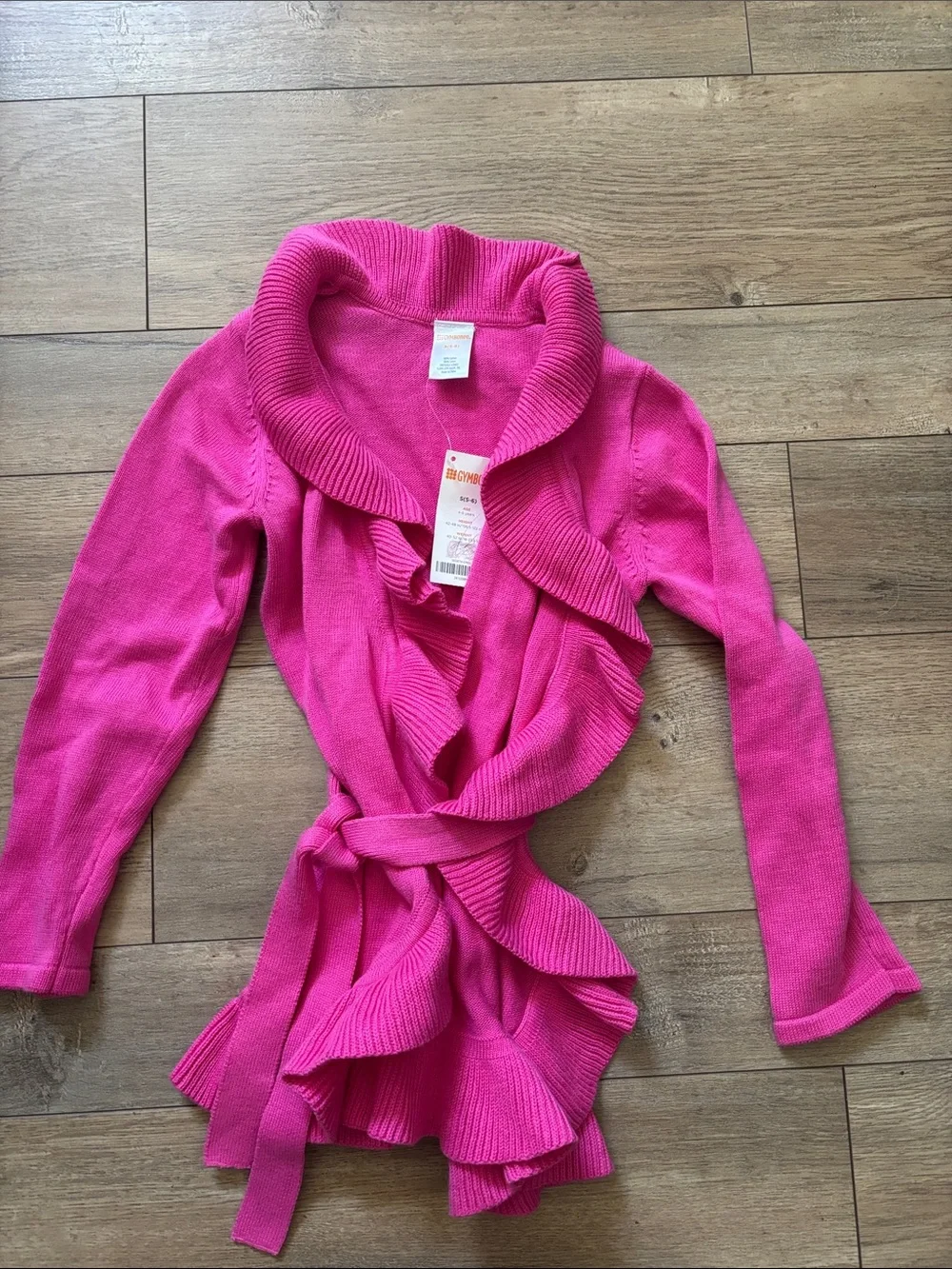 Gymboree Bright Pink Ruffle Belted Cardigan Girls 5/6 New